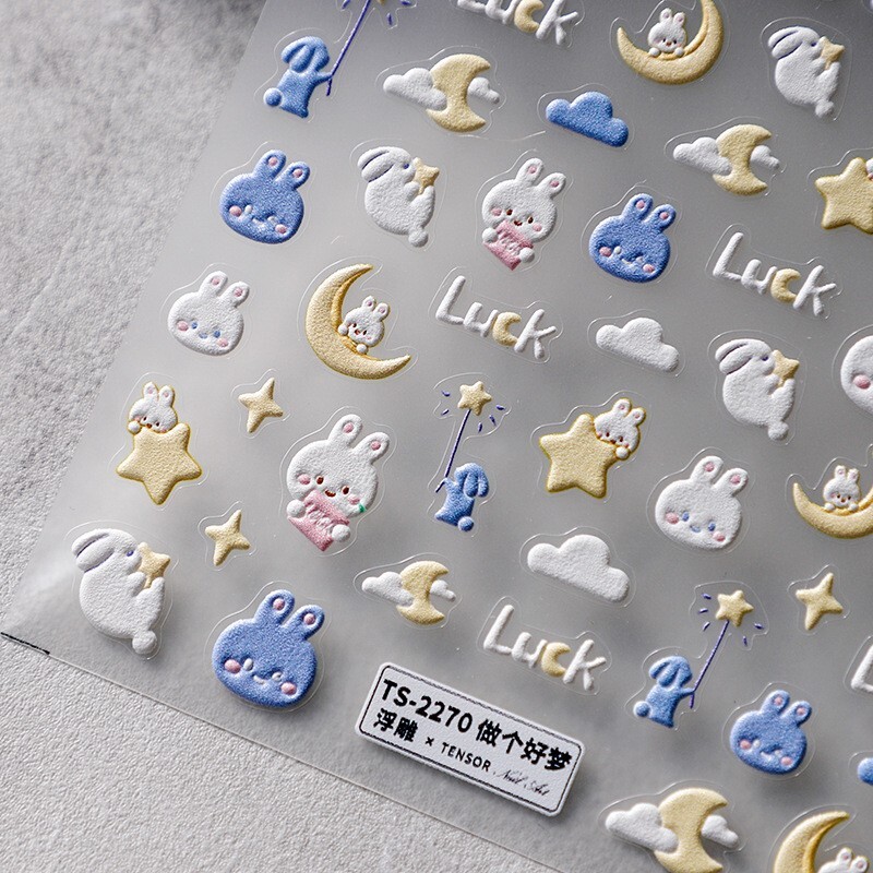 5D Cute Bunny Nail Art Decals, Moon and Star Nail Stickers (105)
