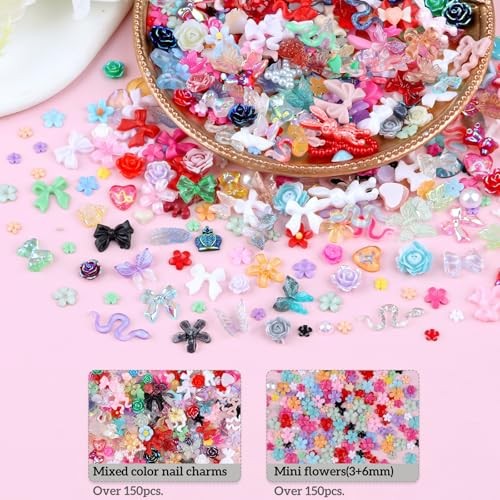 300 Pieces 3D Mix Assorted Resin Nail Charms Hollow Pearl Heart 300pcs-colorful