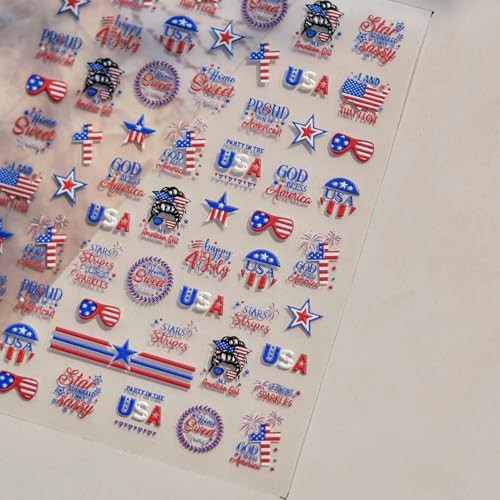 4th of July Summer Nail Designs 5D Embossed Red Blue Flower Spring1 Spring-29