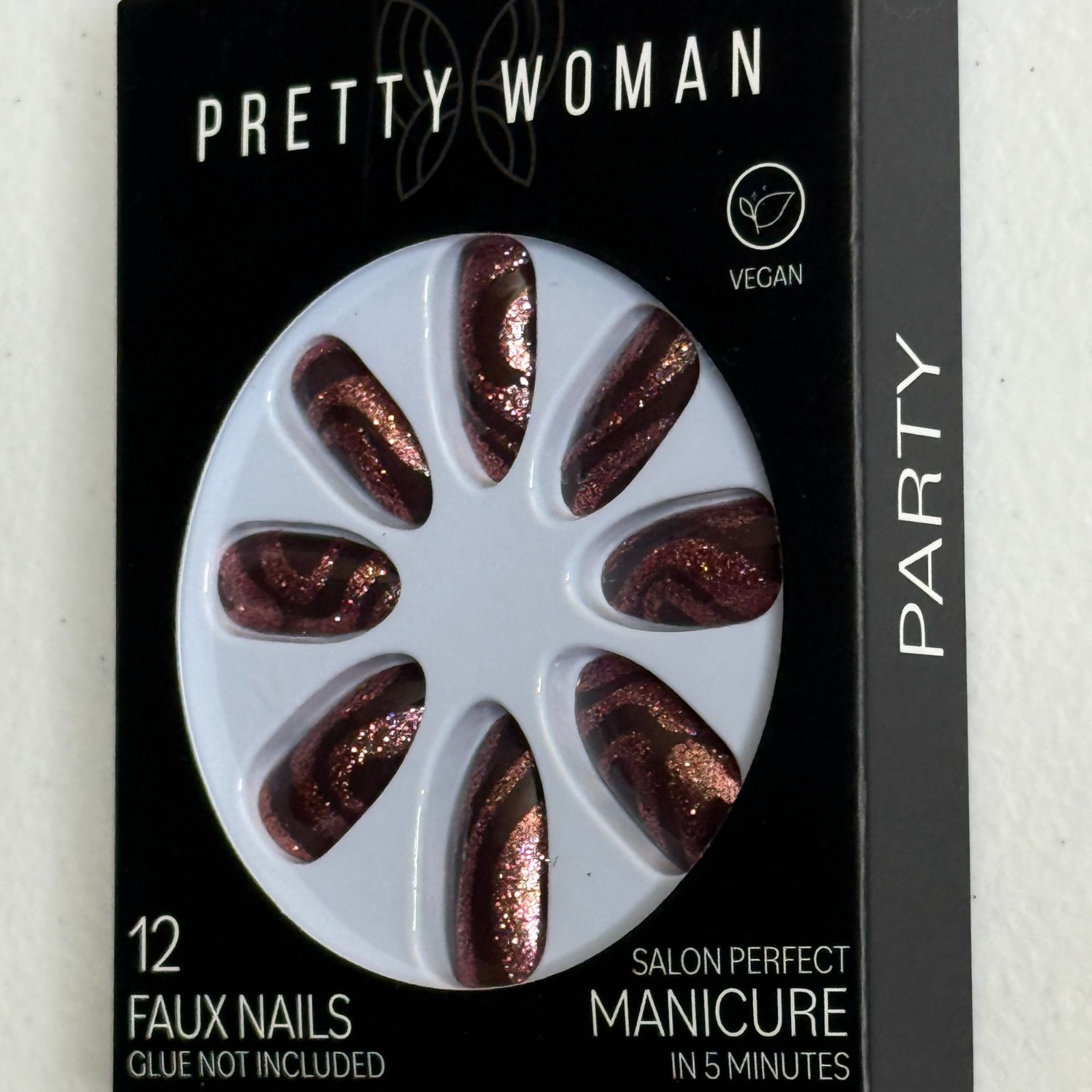 Pretty Woman Press On Nails Glitter Rose 12pc Vegan Glam Manicure