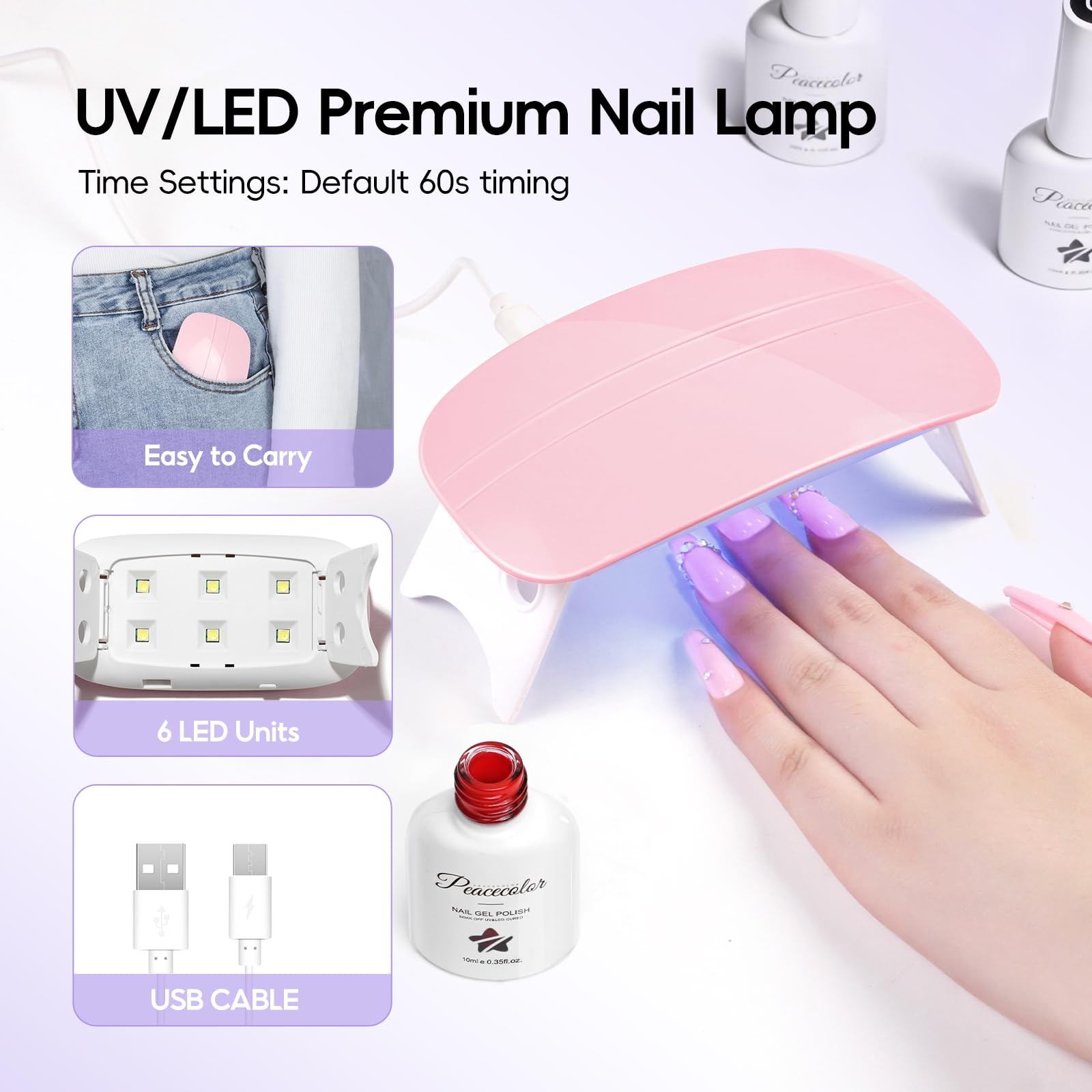 Acrylic Nail Kit 11 Colors Powder 3 Gel Polish Drill UV Light Nail Art Set Home