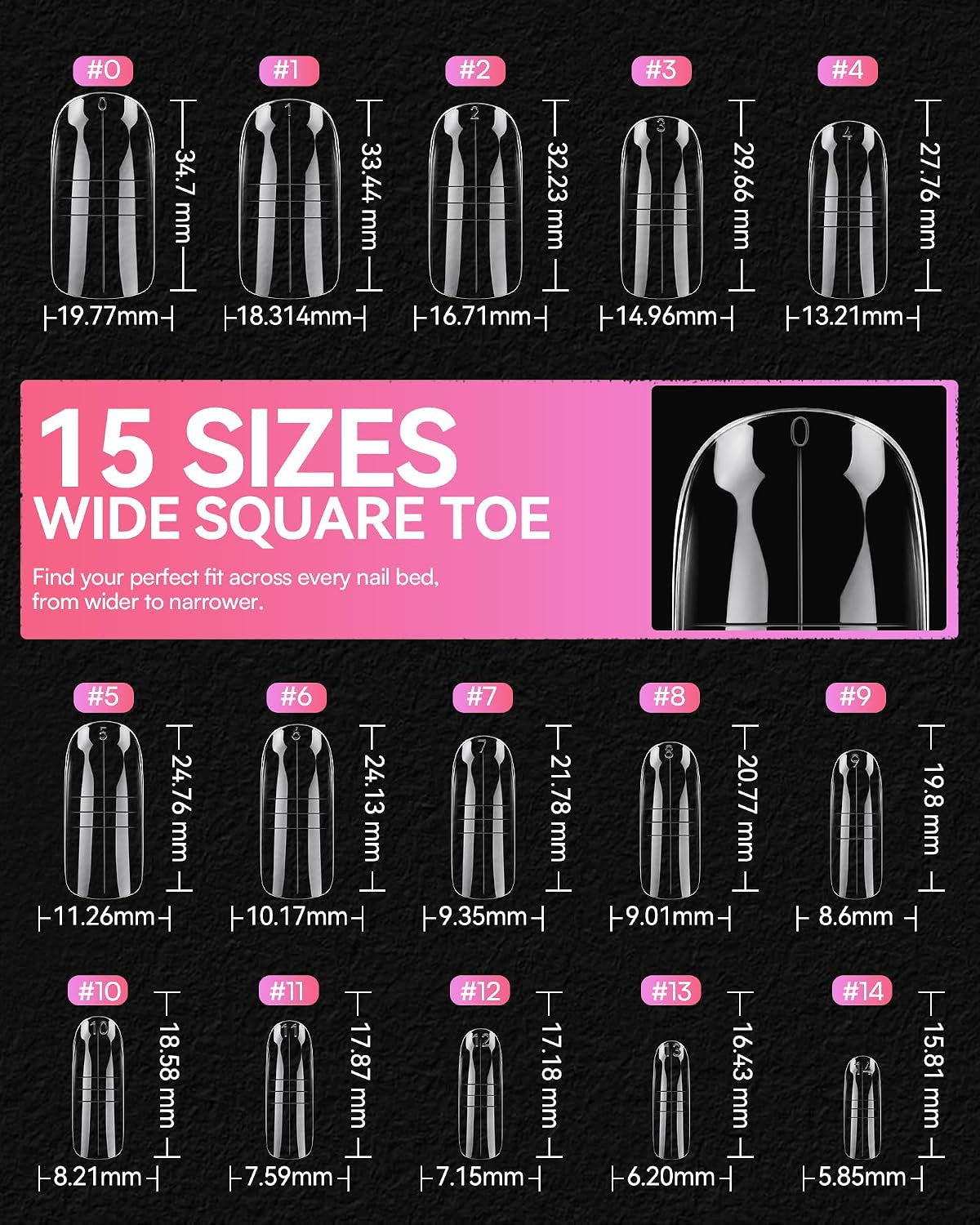 Toe Dual Forms for Poly Nail Gel, 150PCS 15 Sizes Toenail Forms Molds with Lengt