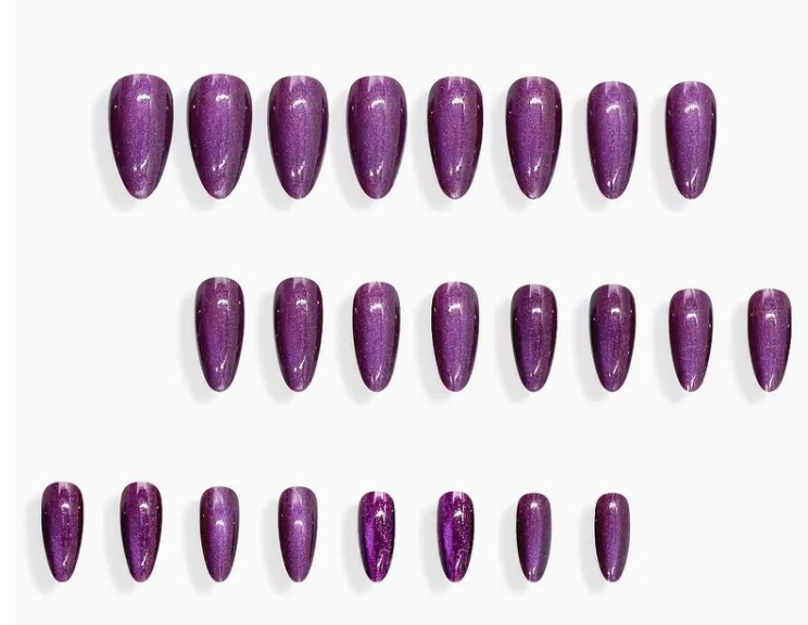 24 Medium Press on nails kit w glue ombre black clear goth fall