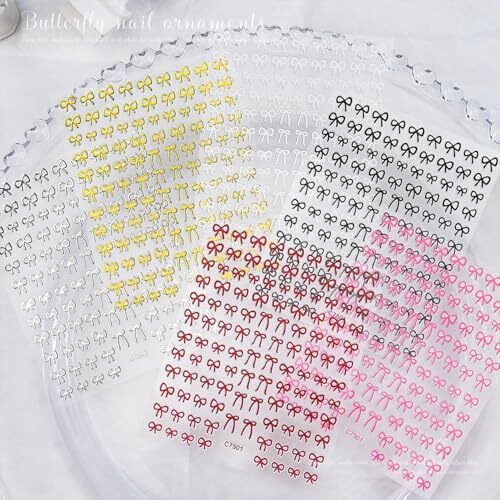 12 Sheets Bow Nail Stickers 3D Self Adhesive Black White Pink Bow Nail Decals