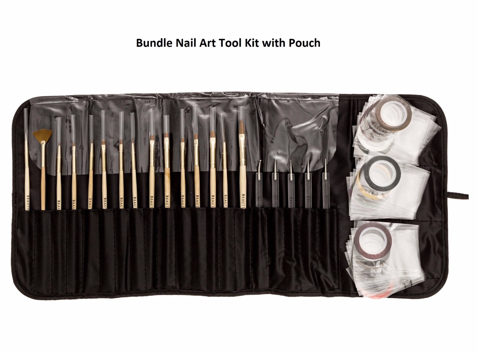 50pcs Nail Art Kit: Dotting Tool, Detail Liner Acrylic Gel Brush, Striping Tapes