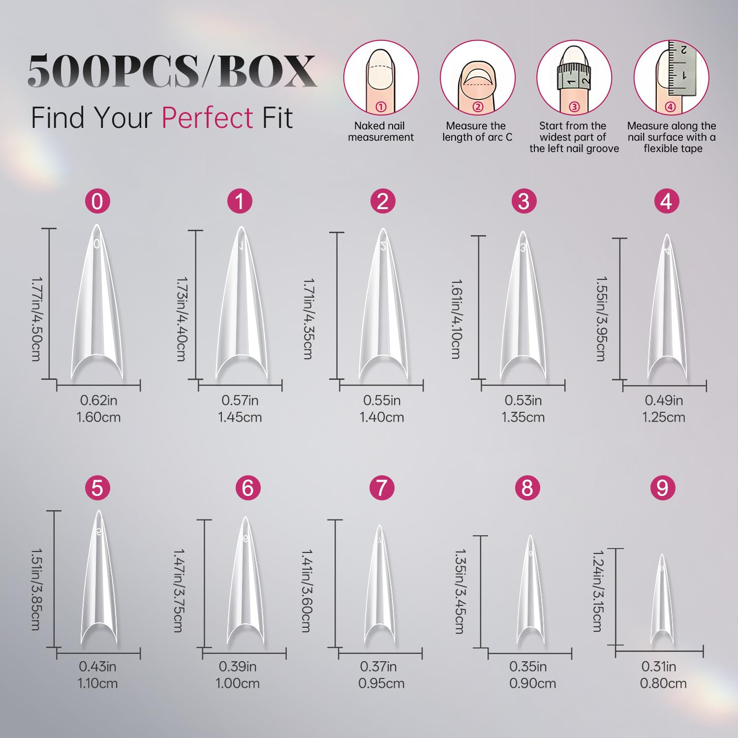 Extra Long Stiletto Nail Tips – 500PCS False Clear Nais with 10 Sizes Half Cover