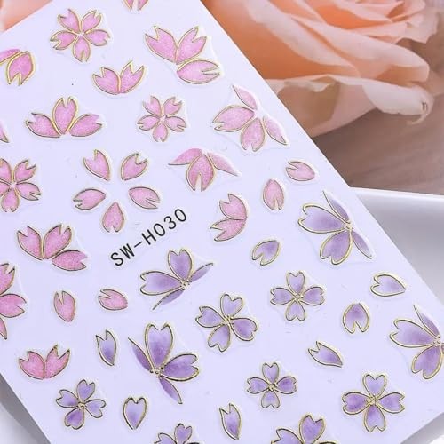 Flower Nail Stickers 3D Elegant Floral Nail Art Decal 6PCS 3D Self style4