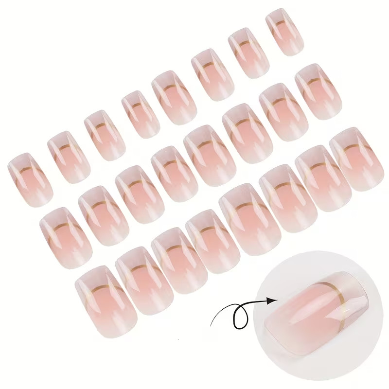 24pcs Medium Square Press-On Nails, French Tip Gradient Glossy, Parties, Events