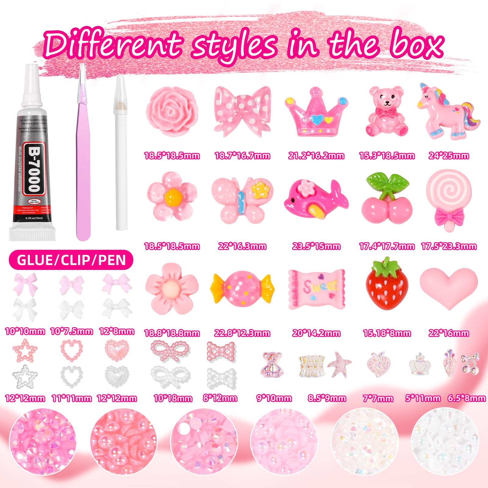 AnoleAir Junk Case Charms Kit, Pink White Pearls Resin Rhinestones Bedazzling…