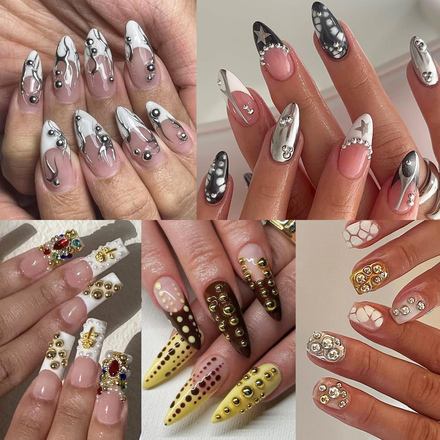 Gold & Silver Caviar Nail Beads Kit with Tweezers for DIY Nail Art & Crafts