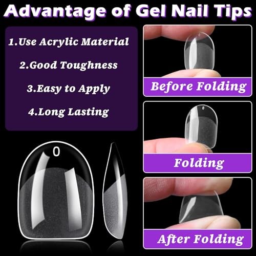 360pc Extra Short Oval Nail Tips Clear Fake Nails XS Round Almond Gel XS Oval