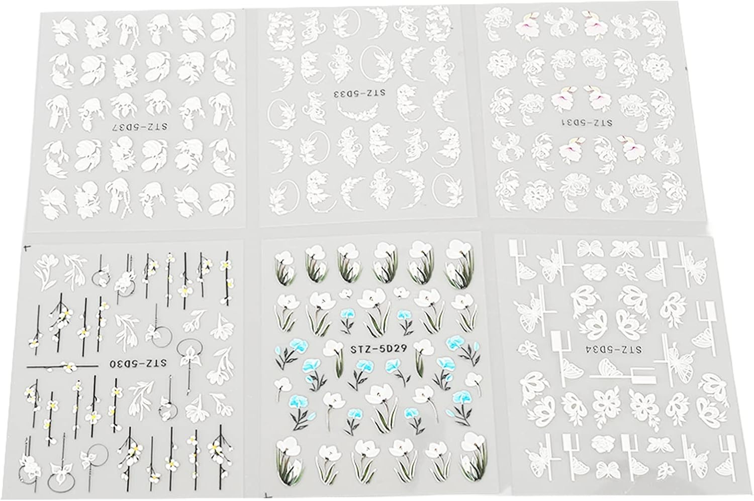 6Pcs Floral Nail Stickers Mixed Self Adhesive 3D Embossed Art Stickers Piece for