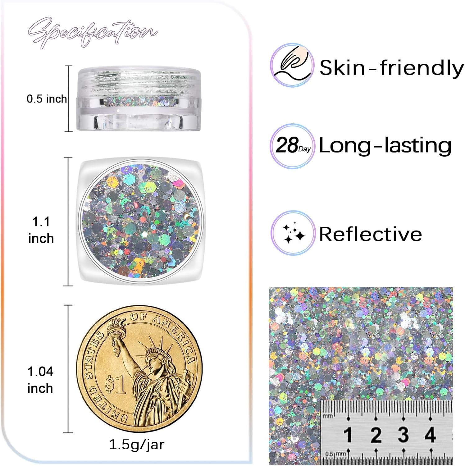 8 Colors Nail Art Glitter Diamond Dust Iridescent Nail Powder Chunky Glitter Con