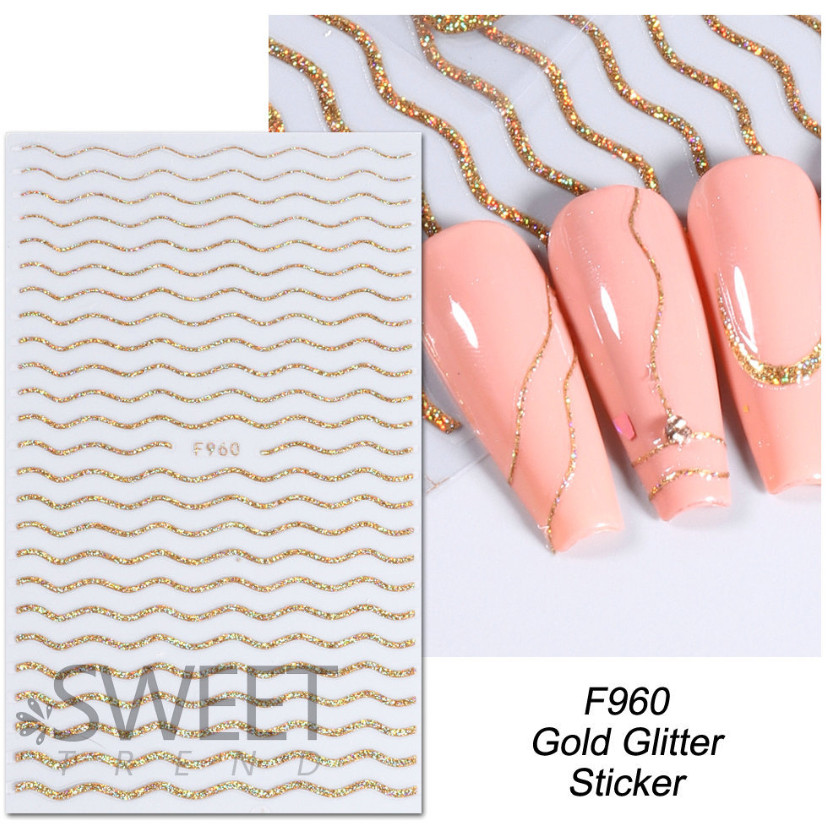 Gold Glitter Nail Stickers Heart Star Butterfly French Line Transfer Decals NS52