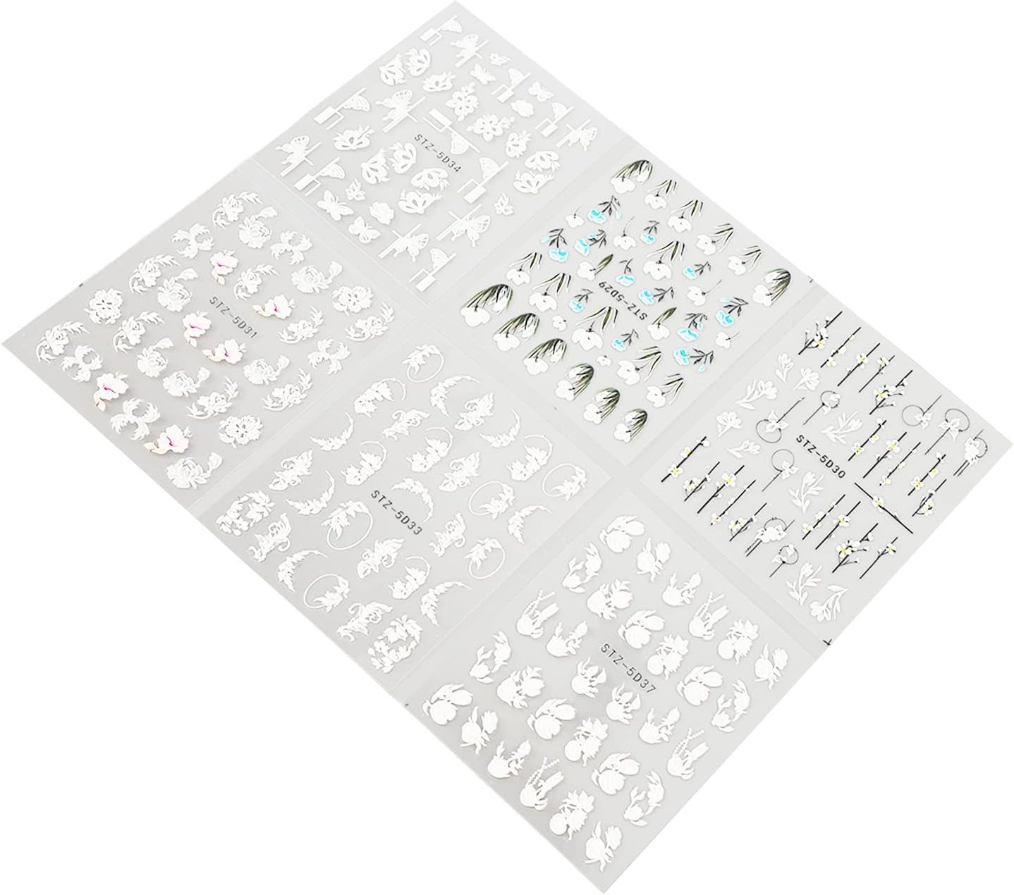 6Pcs Floral Nail Stickers Mixed Self Adhesive 3D Embossed Art Stickers Piece for