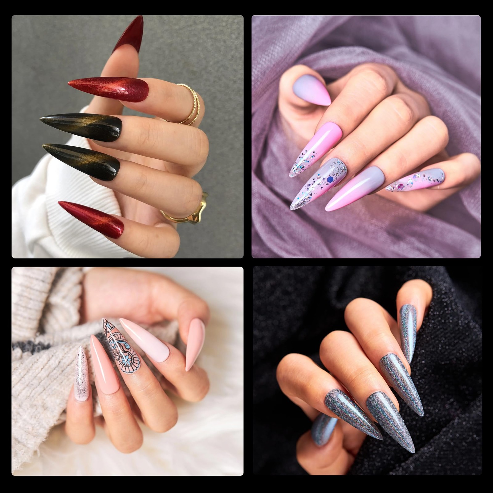 Half Matte Long Pointed Fake Nail Tips, Soft Gel Pre-Shaped Nail Tips, Full C…