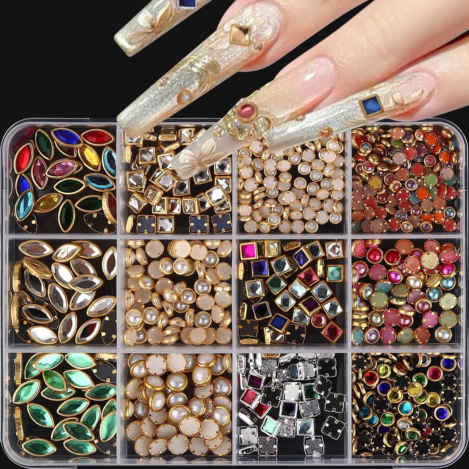 3D Nail Charms Luxury Rhinestones Mixed Shape Nail Art Studs Gems DIY Decor