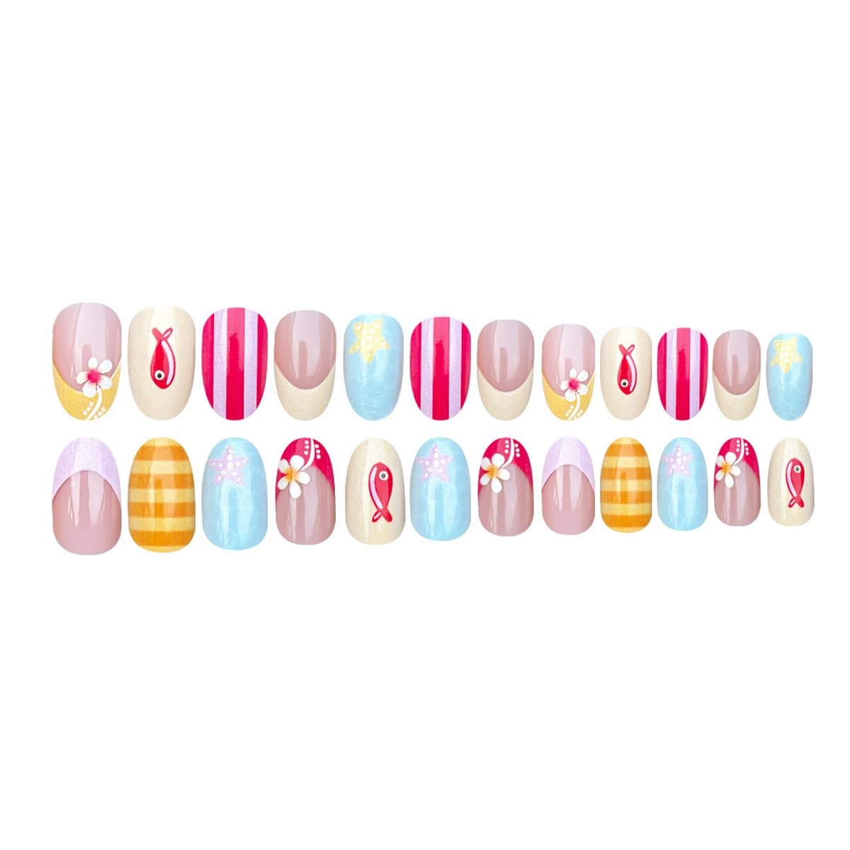 KASOICRA Medium Star Fish Flower Oval Press On Nails