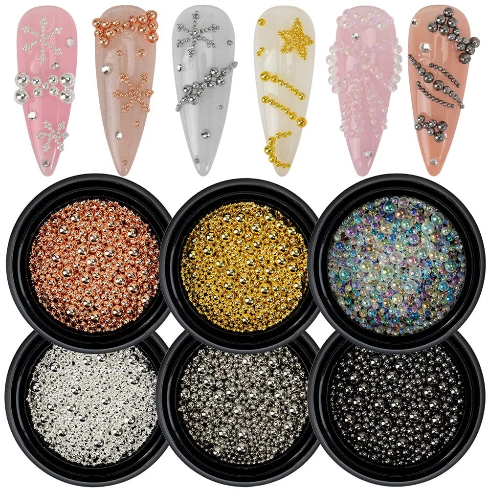Versatile 6 Color Nail Caviar Beads – 0.8mm to 3mm Metal Charms for Artistry
