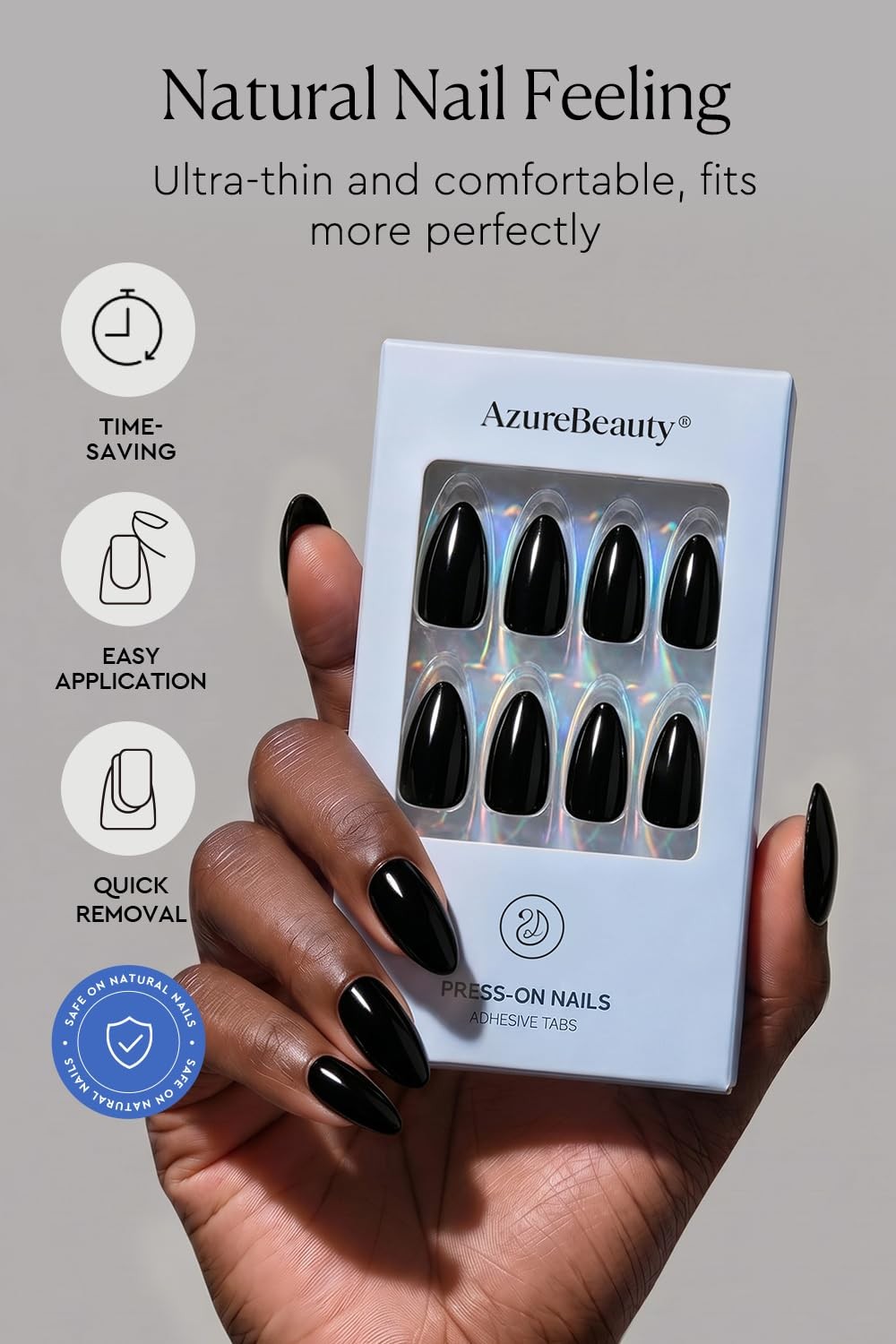 AZUREBEAUTY Short Almond Press On Nails Black