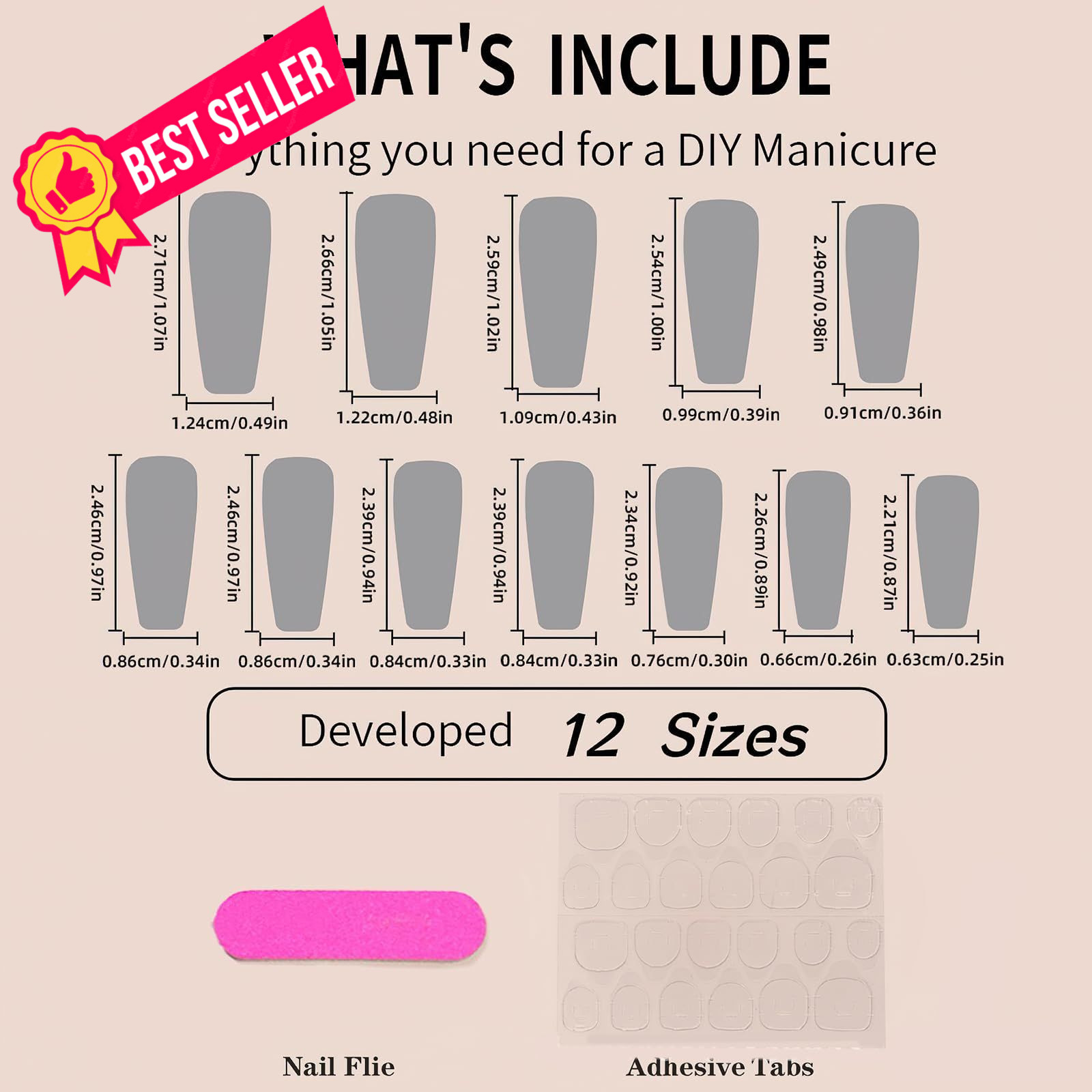 Jremg Pink Press On Nails – Long Square Coffin Fake Nails, Multicolor