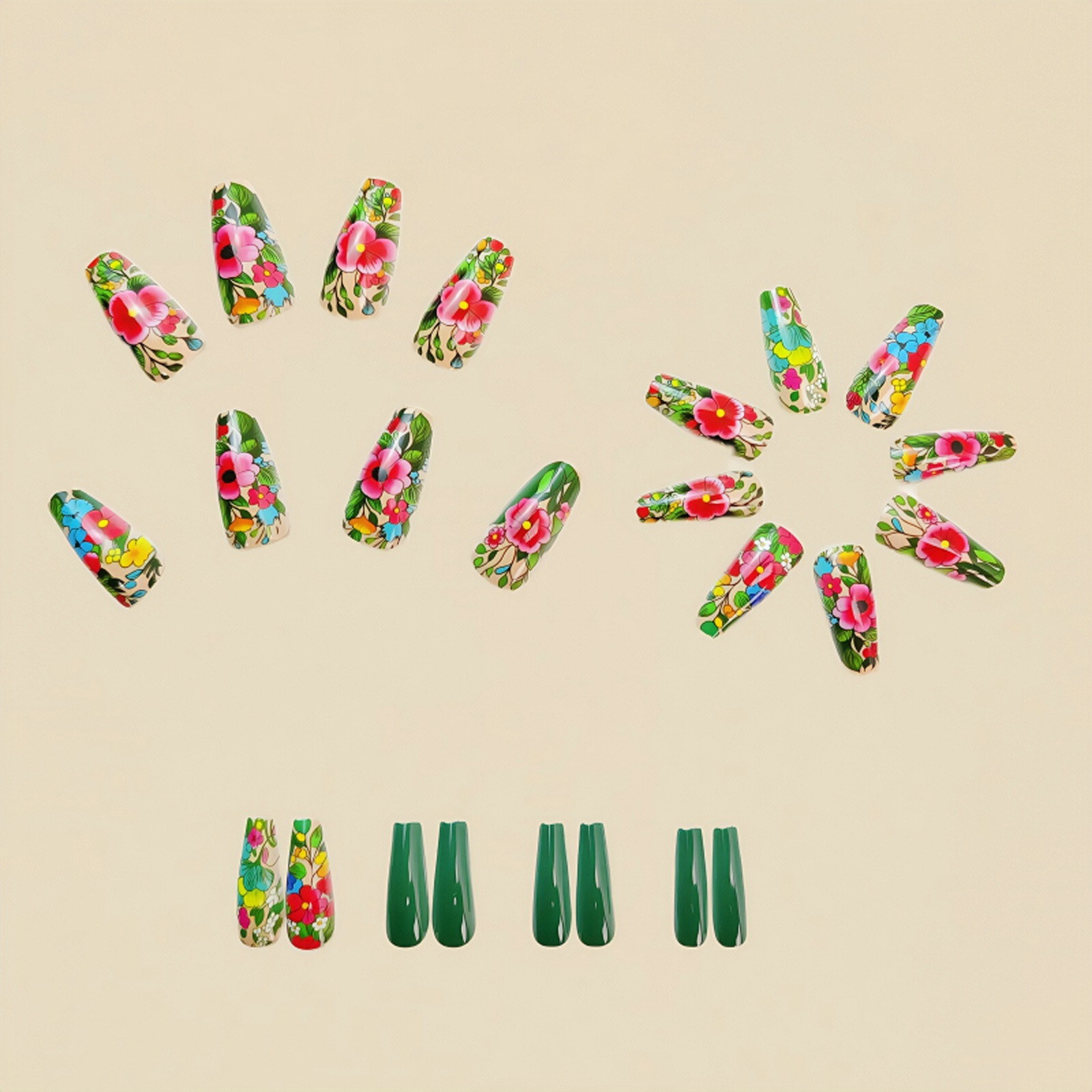 4 set （24Pcs/set ）Flowers False Nail Art Full Cover Artificial Fake Nails
