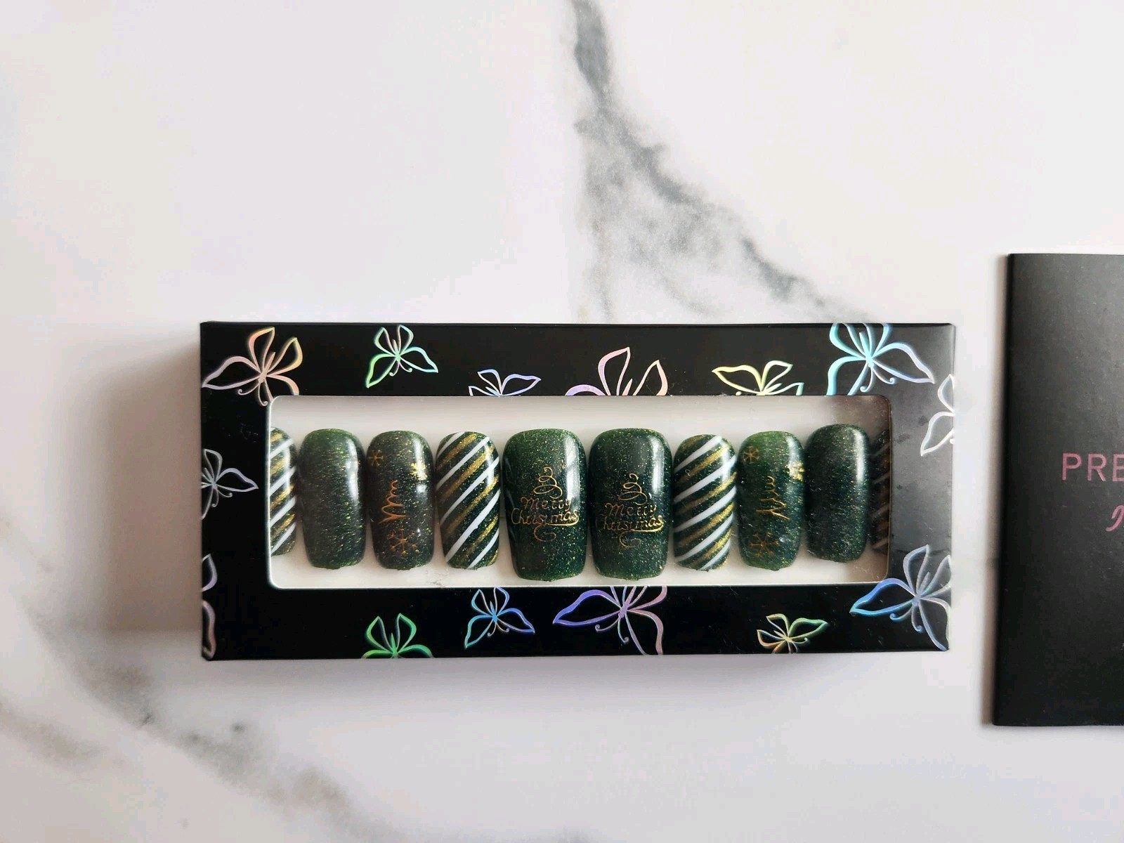 Holiday Press-On Nails Set. 1 Full Set. 10 Pcs. Hand Painted!!! New.