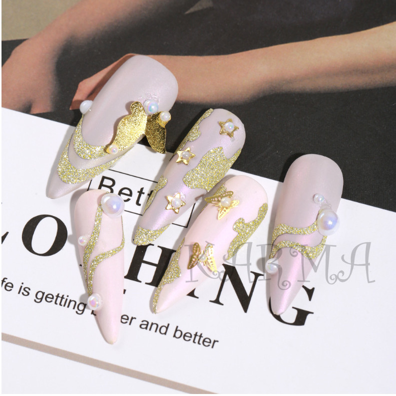 3D French Line Shiny Gold Nail Tip Decals Glitter Diamond Manicure Beauty NH22