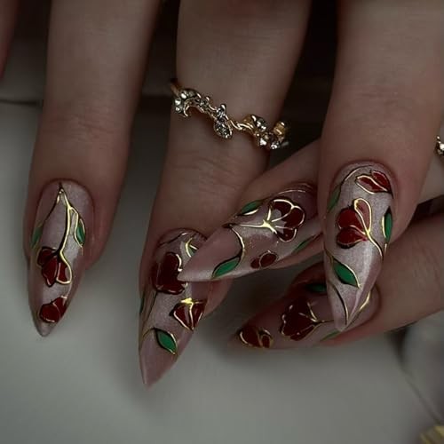 24 Pcs Press on Nails Short Almond Nail Tips, Cat’s Eye Glitter Fake SPR-A17