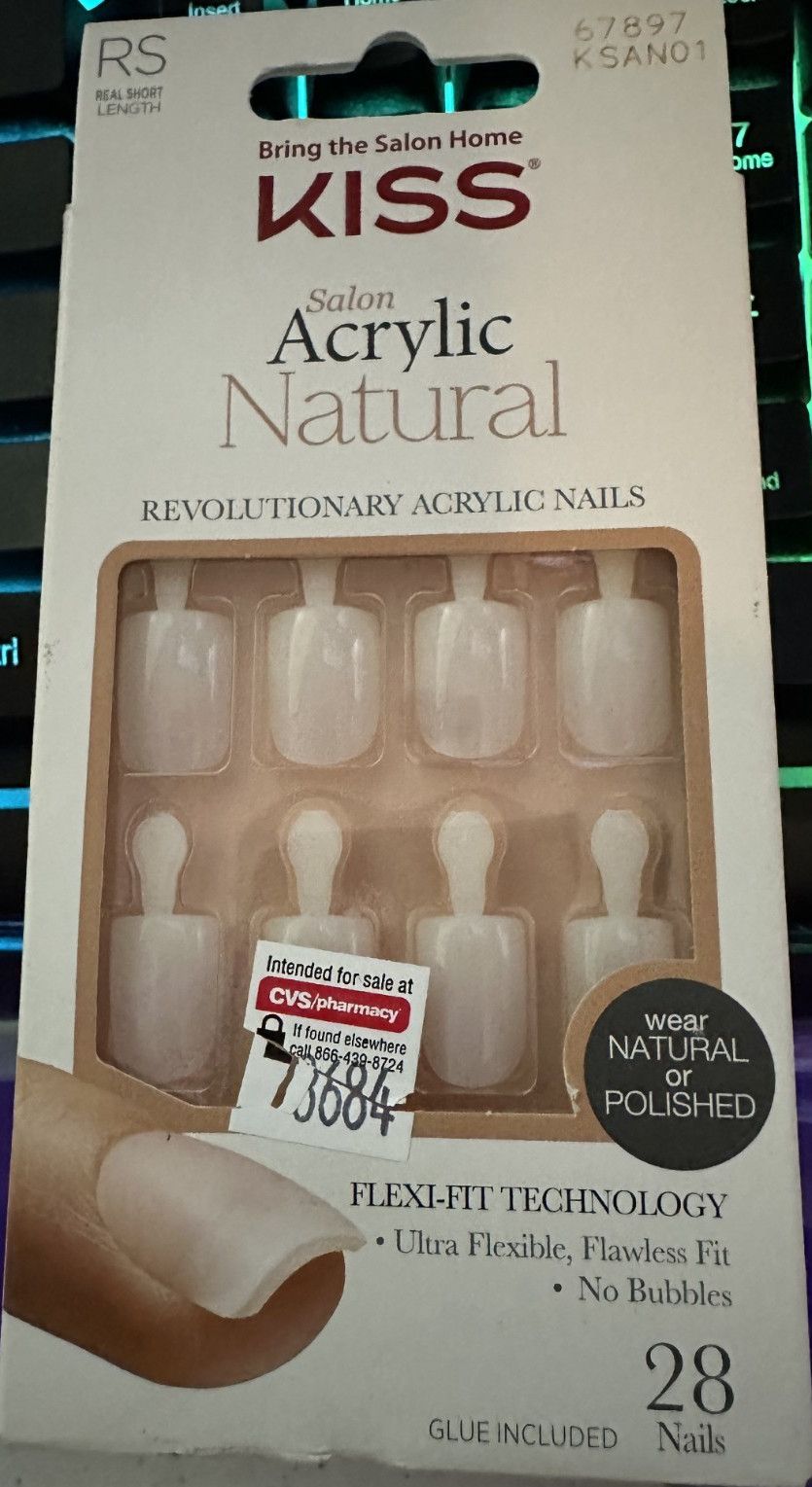 Kiss Nails Glue Real Short Acrylic Natural Manicure Square