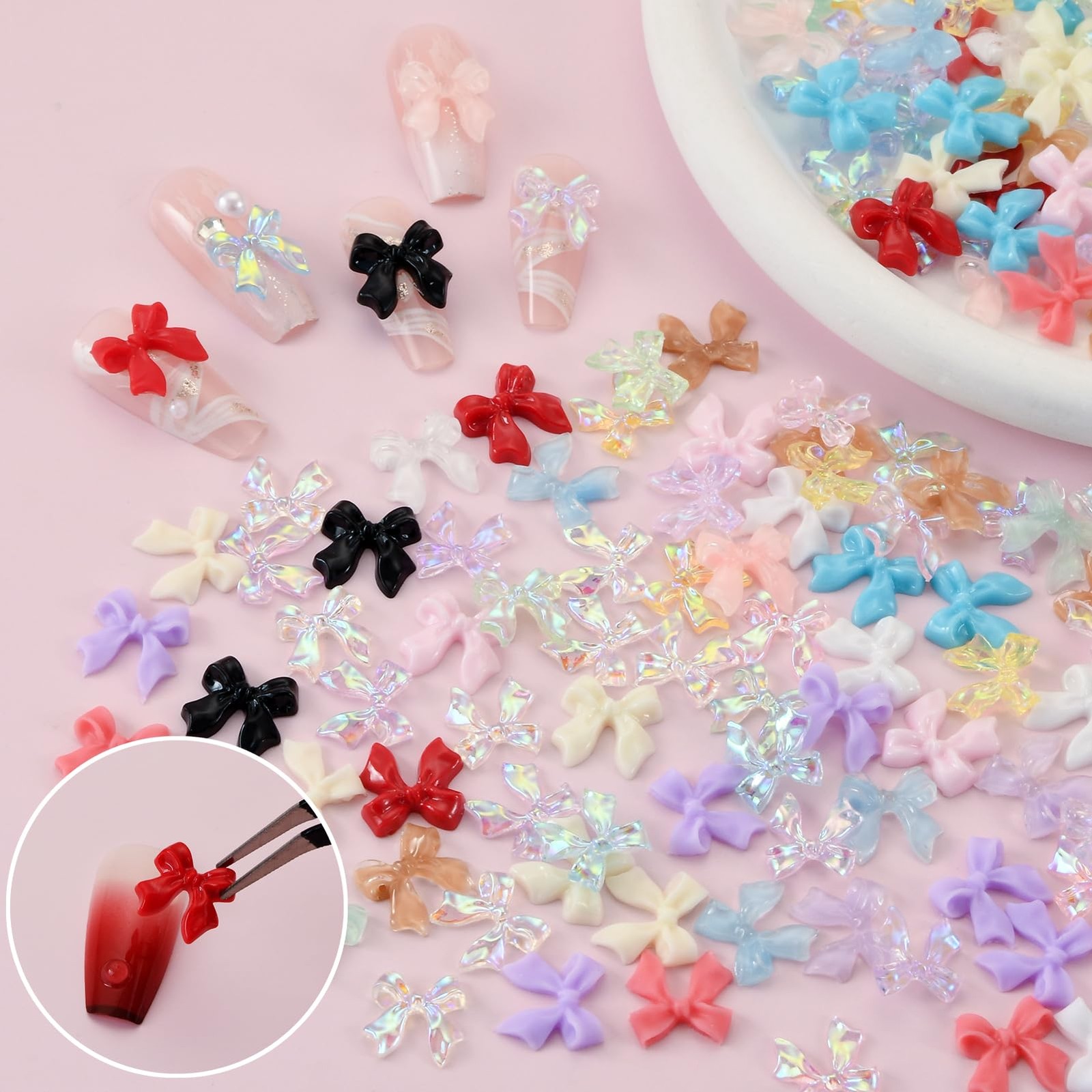 UWETIME 800Pcs 3D Resin Bow Nail Charms 4 Styles 24 Set 1 –