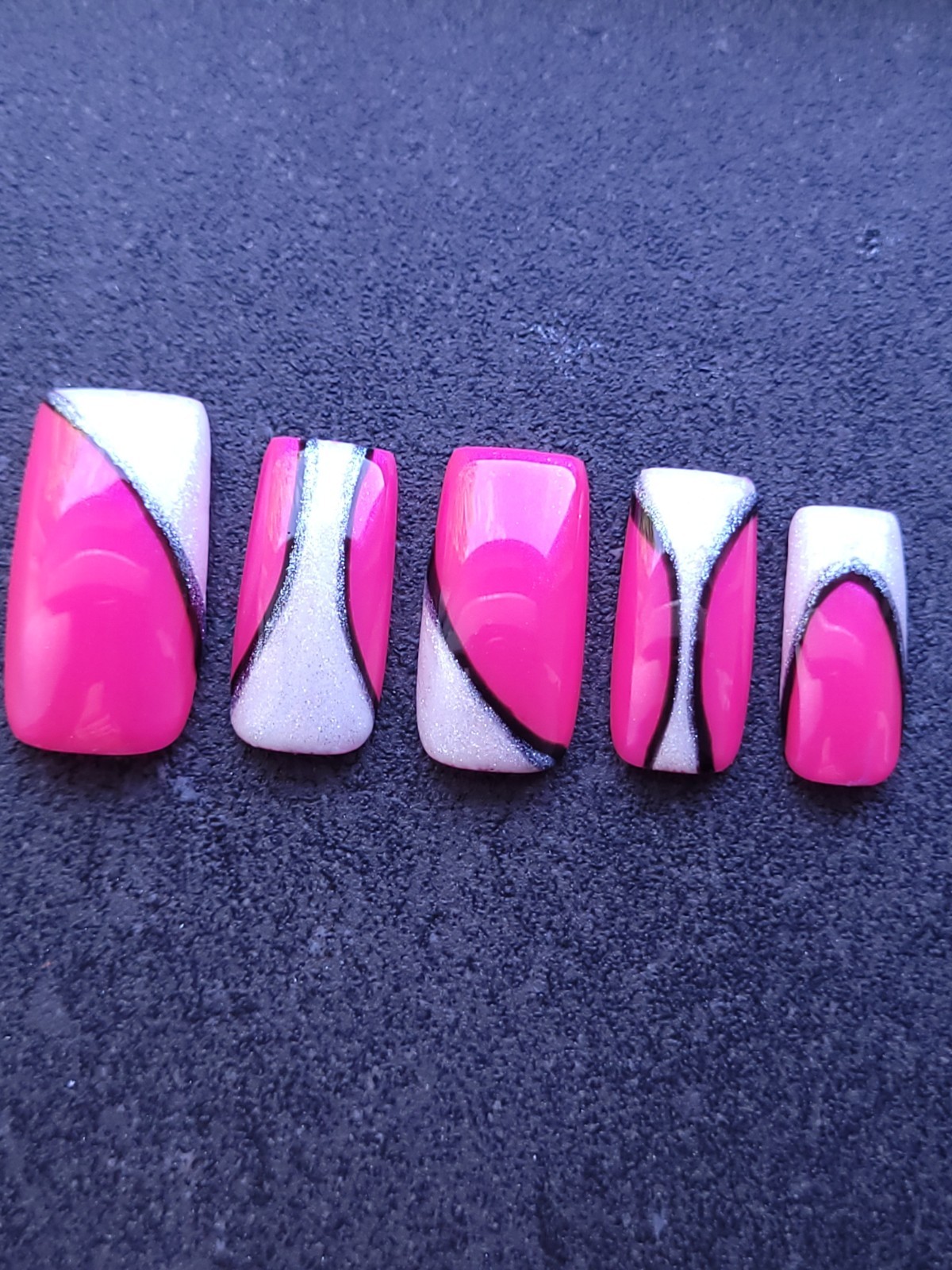 Custom Gel Press on Nails fake nails Handmade 10 pc set SMALL Bright Pink Chrome
