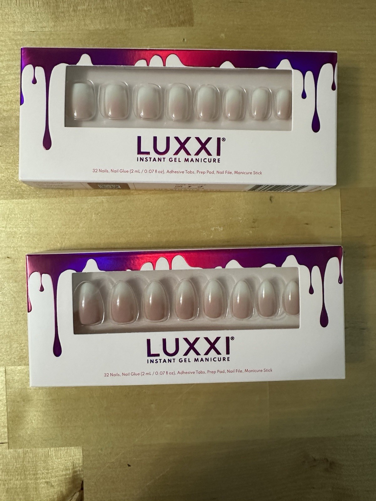 LUXXI Press-On Nails. Lot Of 2. Glue Included. Short Almond. Short Square