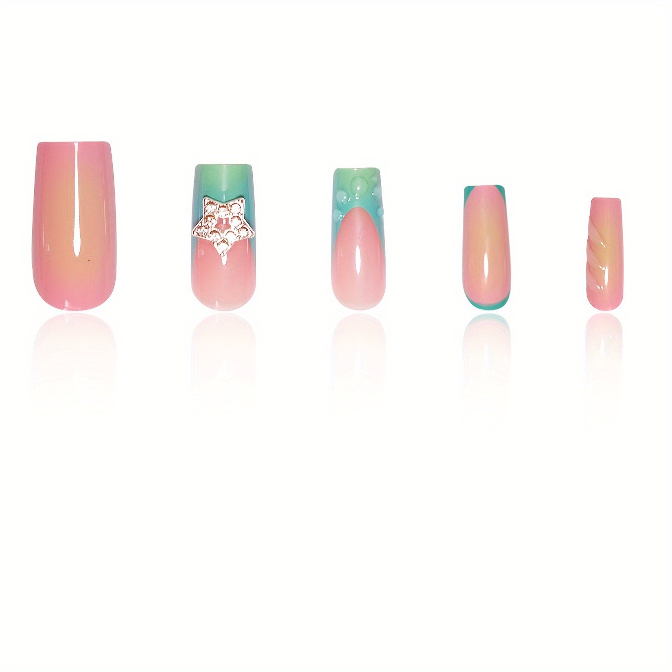 Colorful Gradient 3D Star Decor Press On Nails Fashion Nail Tips Wholesale