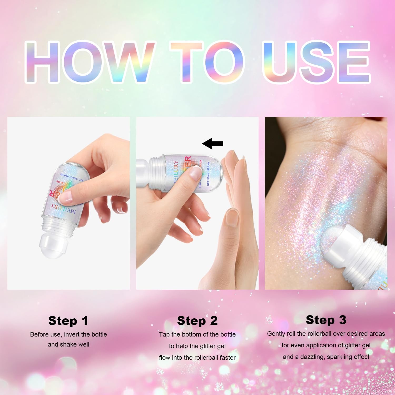 Meilury Body Glitter Gel 2PCS Sparkling Pink