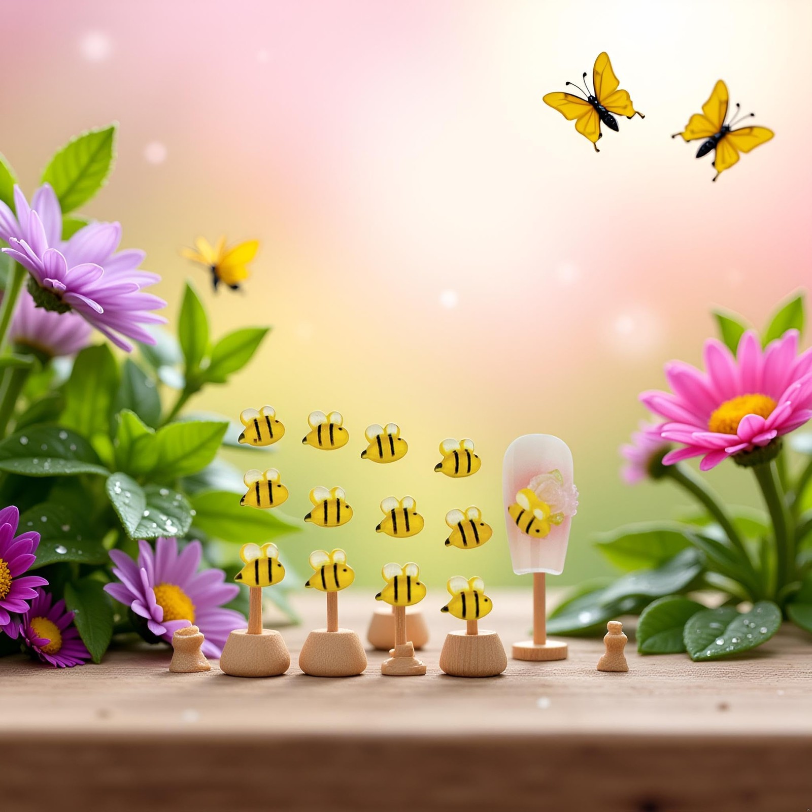 50Pcs Yellow Bee Nail Charms – 3D Resin Nail Decorations Cute Nail Charms for…