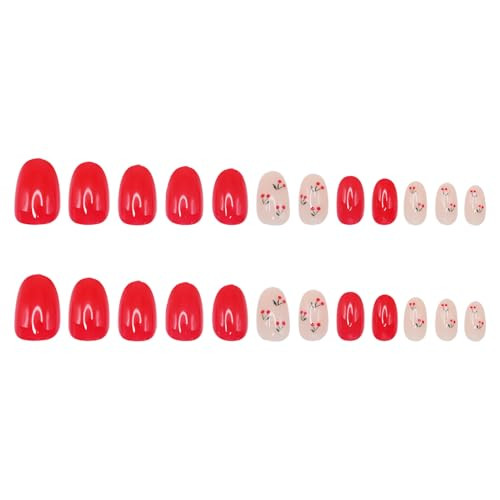 Press on Nails Short Almond SWEKKE Red Fake Nails False Nails Almond Nails25