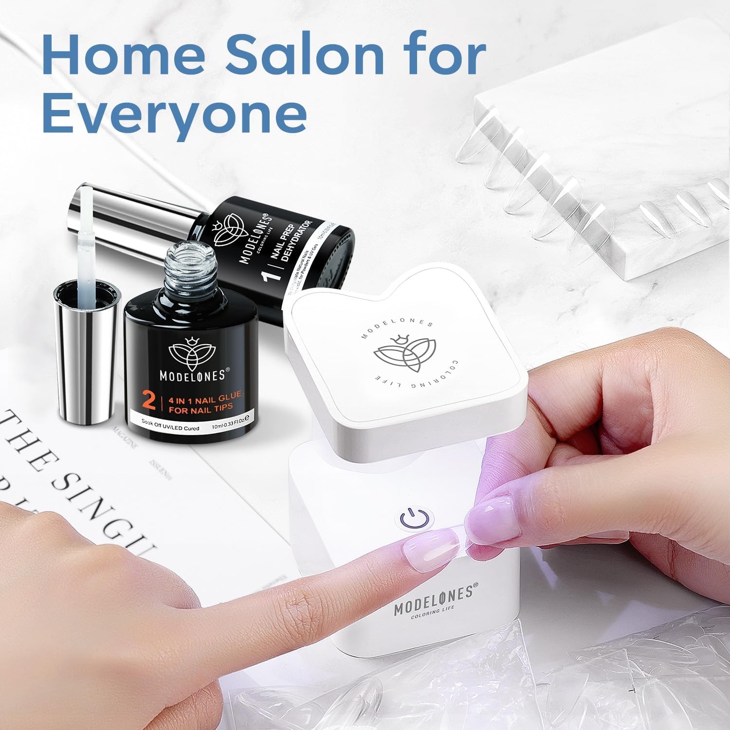 X Nail Gel Kit,Square Nail Tips, 9-in-One Glue Prep Dehydrator & Portable Min…