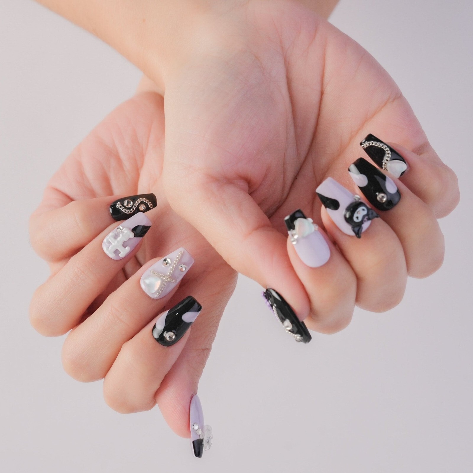 10 Piece 3D Reusable Handmade Press On Nails Set Gothic Cat