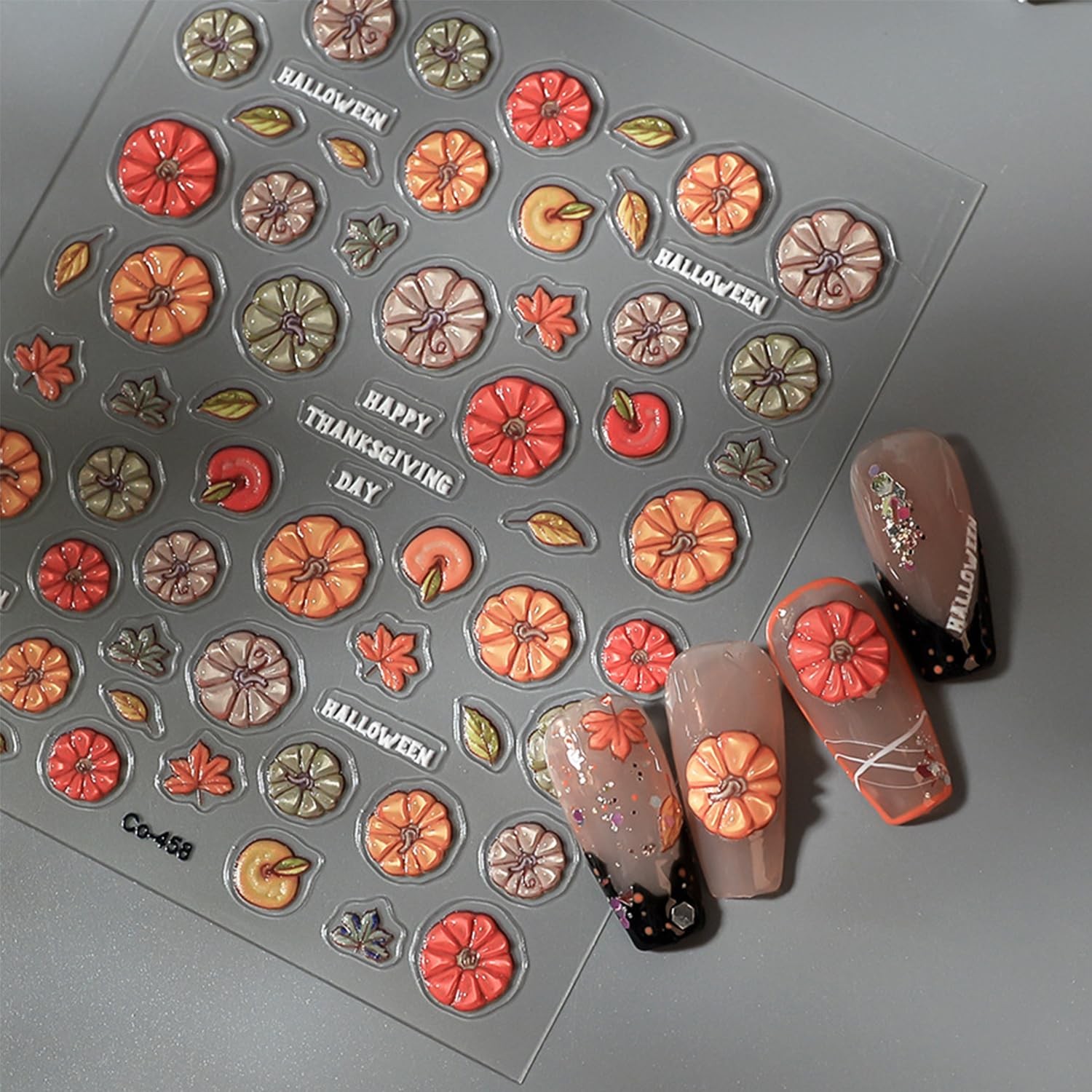 1 Sheets Fall Nail Stickers for Art 5D Self-Adhesive Embossed Multicolor