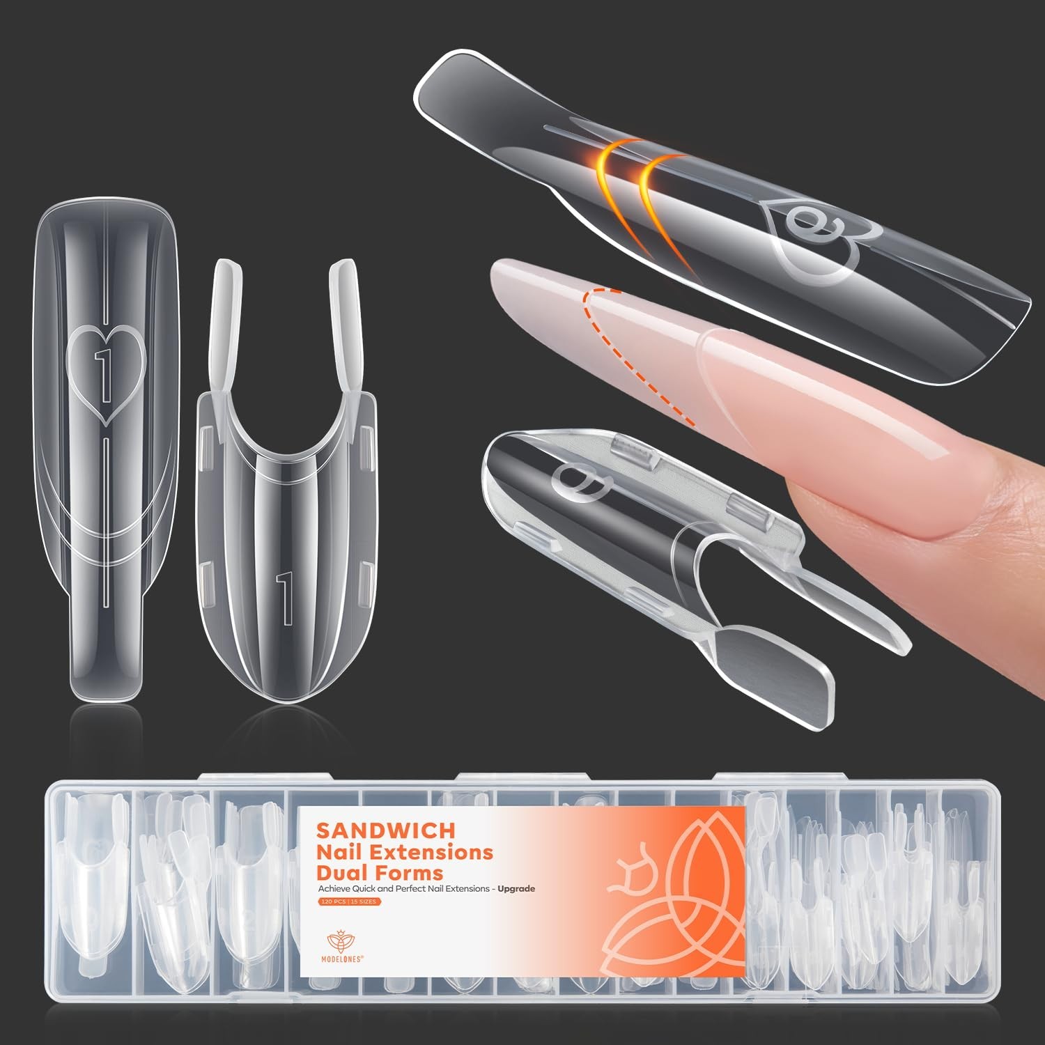 120pcs Almond Oval Dual Nail Forms – No Base Gel Required for Precise Extensions