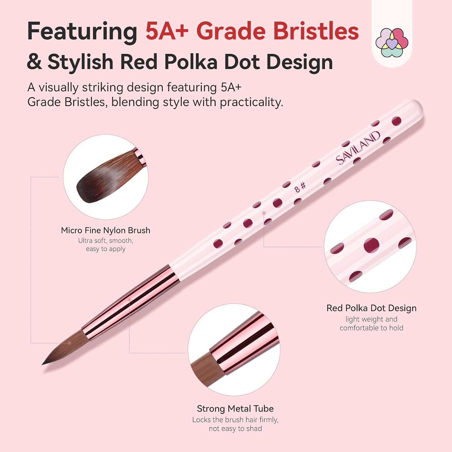 3PCS Acrylic Nail Brush Set Size 8/10/14 Pink | Kolinsky Acrylic