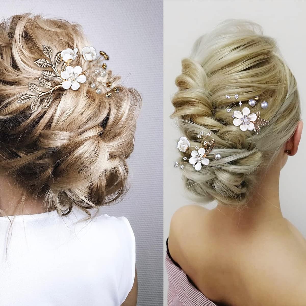 4 Pieces Wedding Flower Hair Pins Pearl Rhinestone 4 Count (Pack of 1), white
