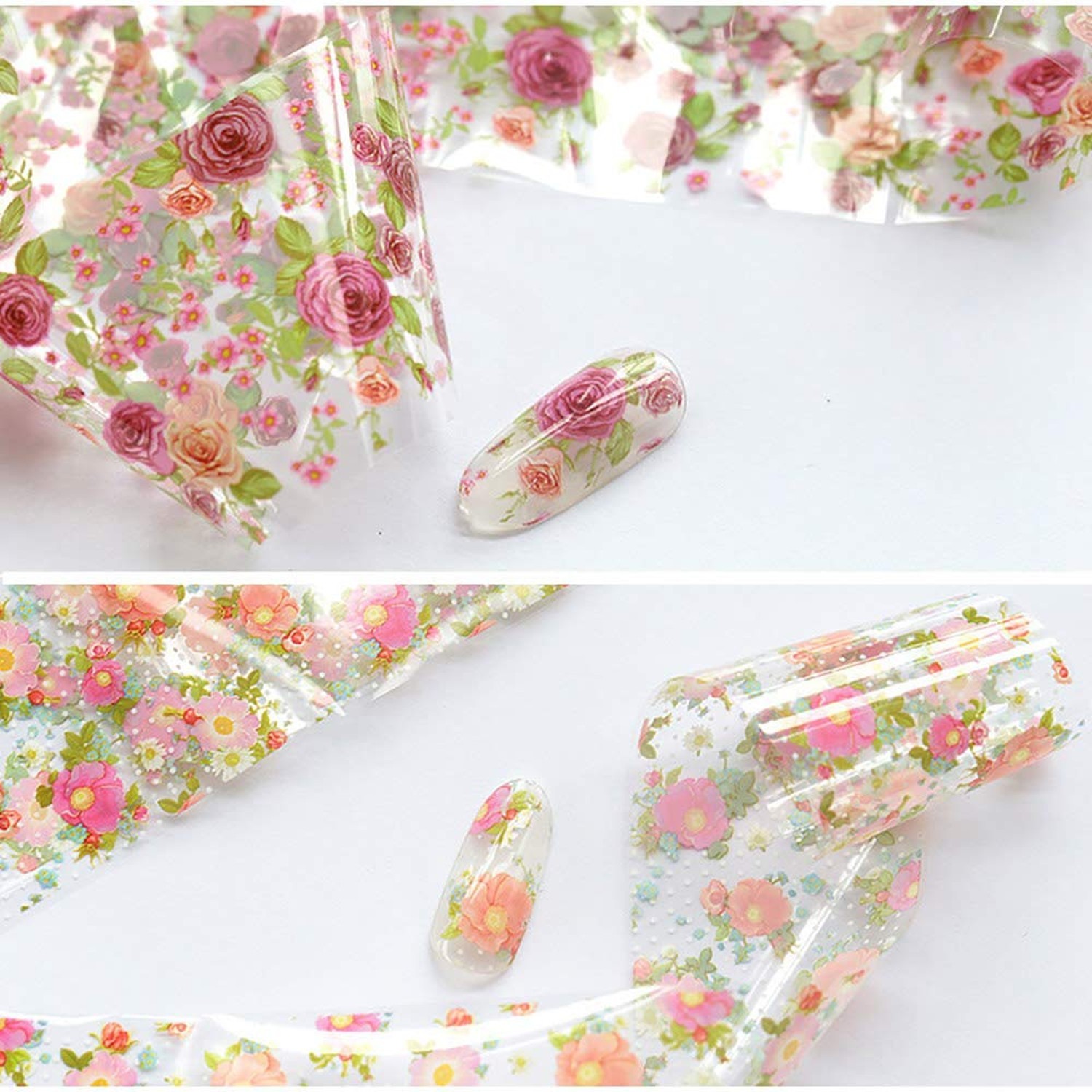 WOKOTO 10 Rolls Nail Art Foil Transfer Stickers Tips Flower Design Nail Wraps…