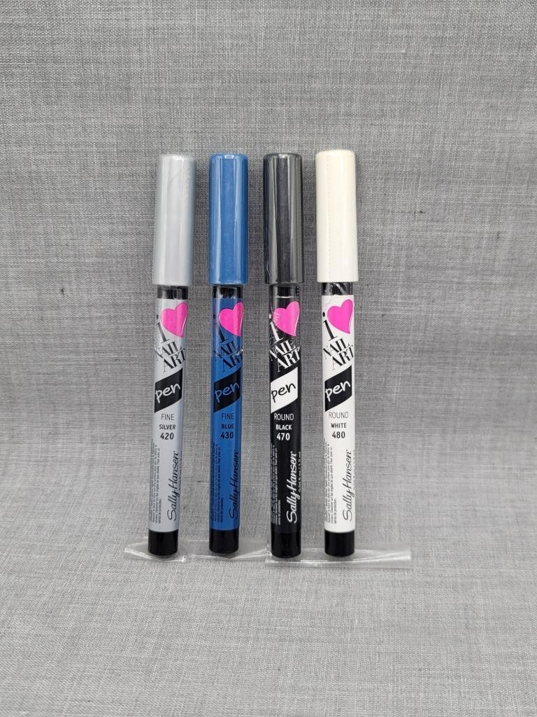 Sally Hansen Nail Art Pens 4 pack Round White & Black, Fine Silver & Blue