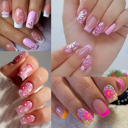 4 Sheets Colorful Flower Nail Art Stickers Decals 5D Embossed Spring flower