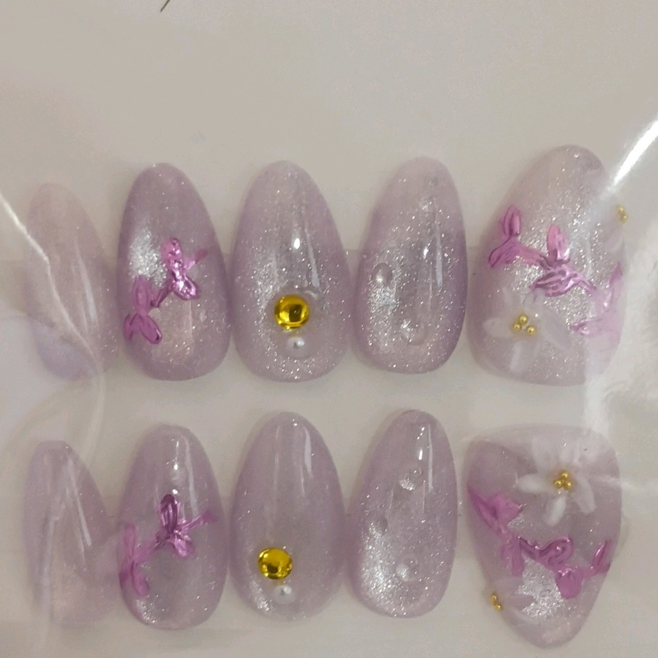 Press-On Nails Purple Shimmer Almond Short, Size M