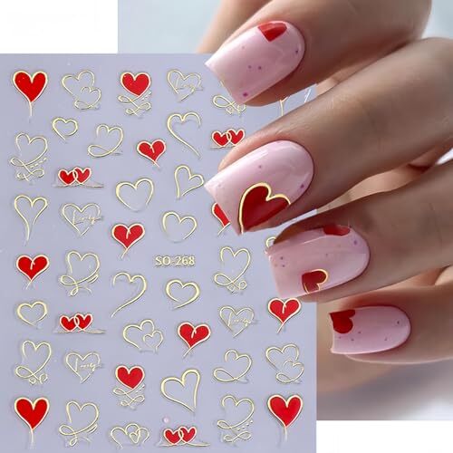 Heart Nail Art Stickers 6 Sheets Valentine’s Day Nail Decals 3D Self Adhesive