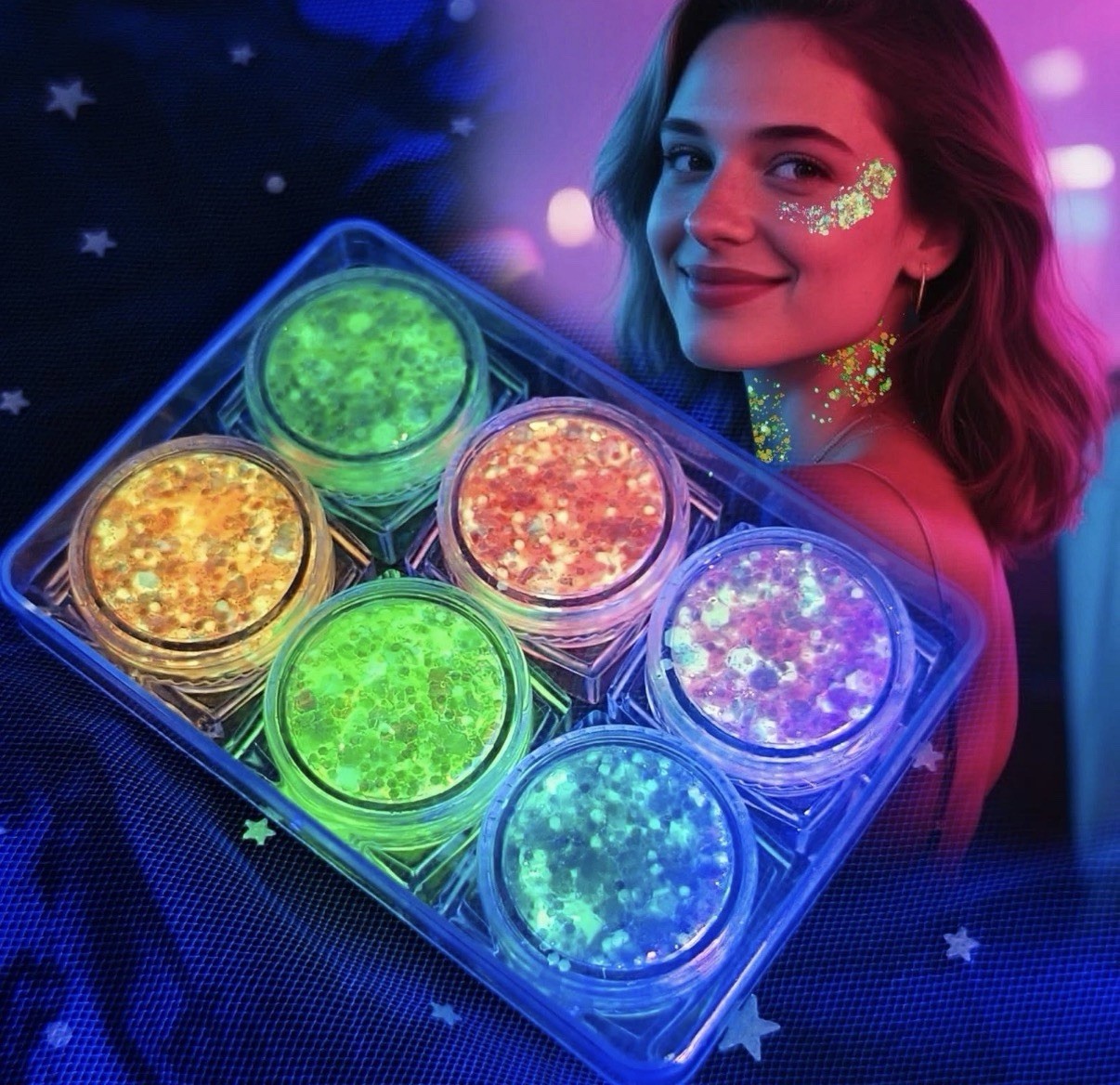 Glow in the Dark Body Glitter Gel – 6 Color Rave Accessories for Festivals