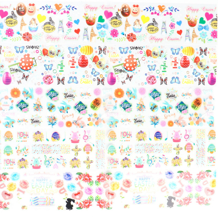 Easter Rabbit Egg Flower Star Butterfly Nail Foil Transfer Sticker 10pcs 20X4cm